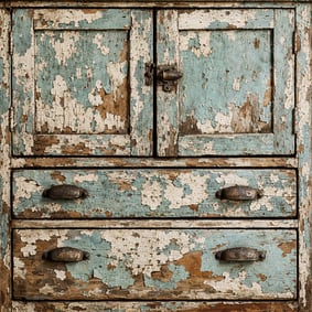 Chipping Paint Cabinet in Industrial Warehouse
