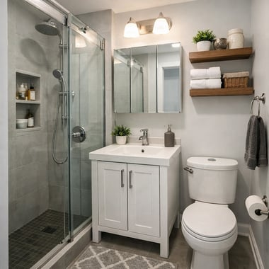 Small Bathroom with Floating Sink and Modern Fixtures